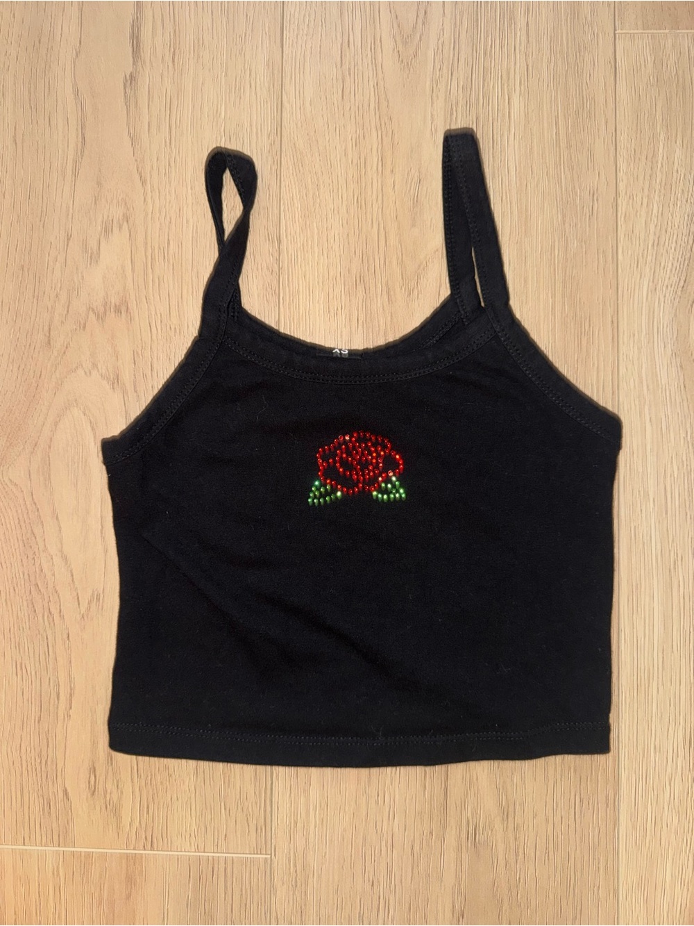 Black Rose Rhinestone Embellished Cropped Tank‎ Top
